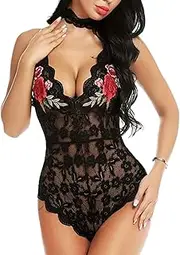[JINZIJINYU] Sexy Bodysuit Crotchless Sexy Printed Women Lace Bodysuit