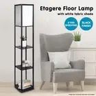 Sarantino Etagere Floor Lamp Shelves in Black Frame Fabric Shade