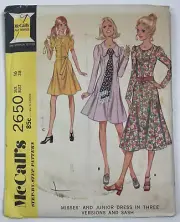 McCall's 2650 1970s Cottage Core Dress 3 Styles Sz 16 Sew Pattern UC FF OOP VTG