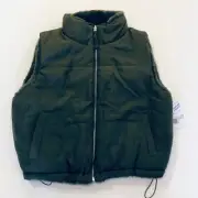Forever 21 Zip Up Puffer Vest 2 Way Reversible Plush Trim Short Length Sz L