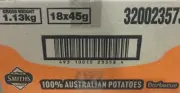 BULK BOX SMITHS BARBECUE POTATO CHIPS CRISPS 18x 45g BAGS BRAND NEW AUS