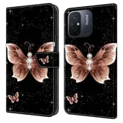 Leather Phone Case for Xiaomi Poco C55 4Gmi 11A 4G/12C 4G,3D Stand Wallet Cover Diamond Butterfly
