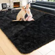 Fluffy Black 5x8 Area Rugs for Living Room,Large Living Room Rug,Thick Shag R...