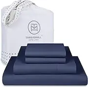 Threadmill American Supima King Size Cotton Sheets, 1200 Thread Count, 4 Piece Luxury Bed Sheets for King Mattress, 5 Star Hotel Quality Sheets with Elasticized Extra Deep Pocket, Folkstone Blue