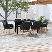 7 Piece Garden Dining Set with Cushions Black, Garden Furniture Sets