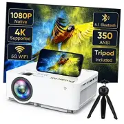 Native 1080P Projector with 5G WiFi Bluetooth and Tripod, 4K Supported