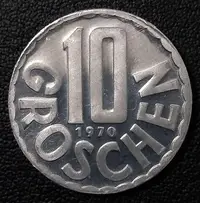 在飛比找Yahoo!奇摩拍賣優惠-奧地利1970年10格羅申鋁幣（精制版）20mm三幺幺外國硬