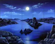 Ceramic Tile Mural Backsplash Burmann Moon Landscape Fantasy Art KB002