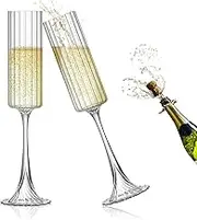 Decostatue 2 Pack Ribbed Glass Champagne Flutes, Goblet Glasses Reusable Champagne Toasting Cups, Elegant for Wedding Party Anniversary Christmas Birthday, Elegant Presentation Box(7oz)
