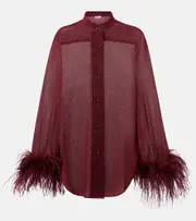 [Oseree] Oséree Lumière feather-trimmed shirt M/L burgundy