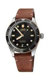 Oris Divers Sixty-Five 40mm Black Dial Leather Strap Watch 0173377074354