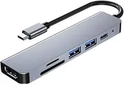 LAPYAPPE Laptop USB Hub 6 Ports Type-c to Standard USB Video Converter Multi-Port Accessory 87w Fast Charge for Devices