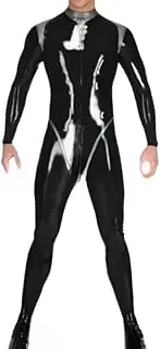 [DAIJES] Latex Catsuit with Trims Around Neck Front Back Zippers Rubber Bodysuit Zentai Overall Body Suit