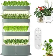 Hydroponics Growing System, 64 Pods Indoor Herb Garden Kit with Remote Control & LED Grow Light, Smart Germination Kit with Stratified Water Cycle&Auto Timer for Kitchen, Vegetables Green Four-Layer