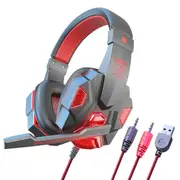Wired Gaming Headset Headphones with Microphone LED Light-Red