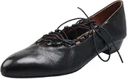 [SJJH] Women's Elegant Cowhide Pointed Toe Low Heel Lace Up Ballet Flats