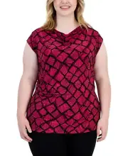 Plus Size Harmony Knit Cap-Sleeve Cowlneck Top Amaranth Multi 3X