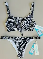 NWT Beach Bunny Zebra Sage Knot Bikini Top & Reese Adjustable Skimpy Bottom, XL