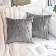 2x Velvet Throw Pillows for Couch Bed Sofa (Inserts + Pillow Covers, Grey)