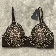 Natori 32D Bra Leopard Bliss Perfection Contour T Shirt 721154 Underwire NEW