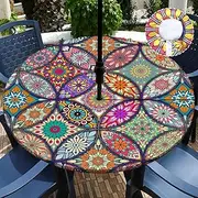 Outdoor Tablecloth with Umbrella Hole and Zipper Waterproof Round Patio Table Cover Wipeable Round Outdoor Tablecloth for Outside, Picnic, Garden Fits to 45"-52" Patio Tables