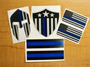 6 Hard Hat Stickers Police Thin Blue Line Shield Flags Spartan Decals Kit Set