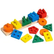 Wooden Montessori Educational Sorting and Stacking Toy - Learn Color and Shape R