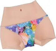 [FSYH] Crossdresser Silicone Boxer Briefs Realistic Fake Vagina Panty Butt Shaper Control Shorts for Sissy Transgender Dragqueen,Ivory Yellow,S