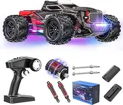 Remote Controlled Car 1:12 with Lights, 48 km/h Brushless Motor RC Car, Off-Road Hobby Grade Monster Crawler with 2 Batteries, 45 Minutes Running Time, for Adults, Children