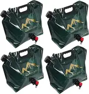 TOBBOMEY 4pcs Outdoor Water Bag Collapsible Water Bag with Spigot Capacity Term Large Camp Folding Beverage Fold Emergency Reusable Canteen Long Potable Foldable Container Jug or Dark Green