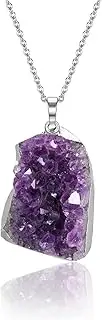 Jovivi Natural Amethyst Cluster Crystal Necklace for Women Men,Irregular Raw Rough Amethyst Quartz Stone Pendant Necklace Jewelry for Spiritual Reiki Healing,Beauty, Love and Positive Energy