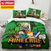 Minecraft Game Room Decor Steve & Alex Duvet Quilt Cover Pillowcases Set S D Q K