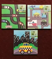NEW Set of 3 Cars Nursery Baby Kids Room Canvas Wall Art Decor 10X10