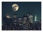 Moon In New York City Canvas Print Wall Art