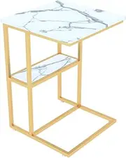 Exquisite Bedside Cabinets C-Shaped Marble Coffee Table, Multifunction Metal Side Table Living Room Home Office Laptop Desk Easy to Move Basket Table (Color : F, Size : 40 * 40 * 62CM)