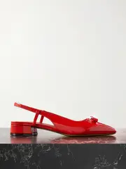 [Ferragamo] Ferragamo - Marlina Bow-embellished Patent-leather Slingback Flats - Red - US5.5 US 5.5 Red