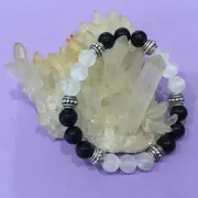 Protection Healing Crystal Gemstone Bracelet - Handcrafted - Black Tourmaline and Selenite 8mm - Gift Idea