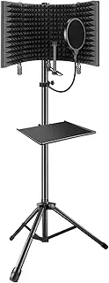 Professional Studio Recording Microphone Isolation Shield, Pop Filter,High Density Absorbent Foam is Used to Filter Vocal. Suitable for Blue Yeti and Other Condenser Microphones (AO-504 with Stand)