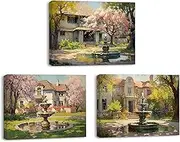 Piy Painting Canvas Picture Garden Oil Painting Flowers, Oil Painting with Floral Print Wall Pictures, Pictures on Canvas Inner Frame for Living Room, Dining Room, Gallery, Birthday Gift, Pack of 3,