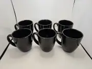 6 Corelle Stoneware Coordinates Coffee Cups Mugs Glossy Black Solid