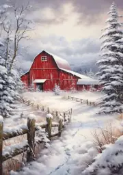 Reba Rose Creations, Rice Paper for Decoupage, Mixed Media, Red Barn, Winter, Co