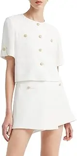 [GOELIA] Women's 2 Piece Suit Sets White Acetate Short Sleeve Blazer Jacket and Skirt Shorts Business Casual Outfits
