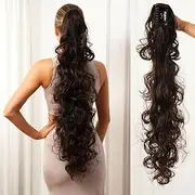 33-Inch Long Messy Curls Claw Clip Ponytail Extensions Synthetic Clip in Curly Ponytail Hairpiece (Brown, 84cm)