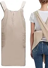 Crossed Aprons For Women With Pockets | Japanese Style Soft Cotton Linen Apron - Aprons For Women With 2 Pockets, Chef Aprons For Baking Gardening, Baking Apron