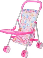 Foldable Stroller for Dolls Lightweight Play Pram with Charming Patterns Smooth Wheels Frame for Indoor Outdoor Playtime Activities