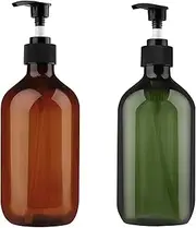 Yebeauty Empty Pump Bottle Dispenser, 17oz/500ml Lotion Soap Shampoo Pump Bottles Large Bottle with Pump Plastic Refillable Containers Pack of 2,Brown Green