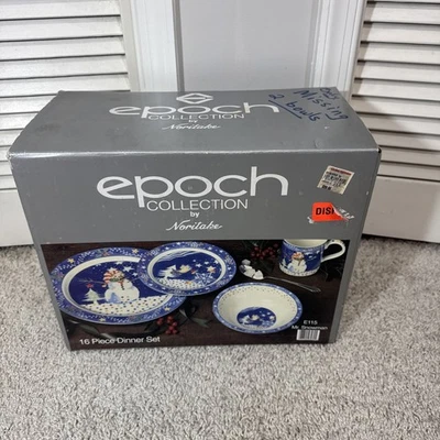 New! NORITAKE EPOCH COLL Mr. SNOWMAN XMAS ~ 14 pc Dinner Set 2 bowls is missing