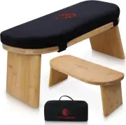 Folding Meditation Bench with Velvet Cushion & Carry Bag - Bamboo Yoga Stool,...