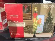 Holiday Living 007537 6' Ft Pre lit Lamp post w/garland cardinal flag NIB