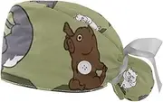 [WOSHJIUK] Working Hat 2 Pack Scrub Caps for Women,Animal Yoga Bulldog,Tie Back Cap Adjustable Scrub Hat